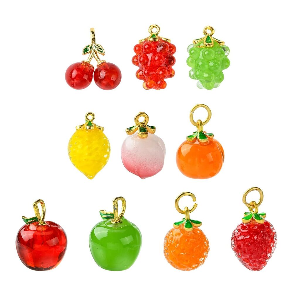 1170 10 pcs 10 Colors Fruit Theme Lampwork Charms Grape Strawberry Lemon